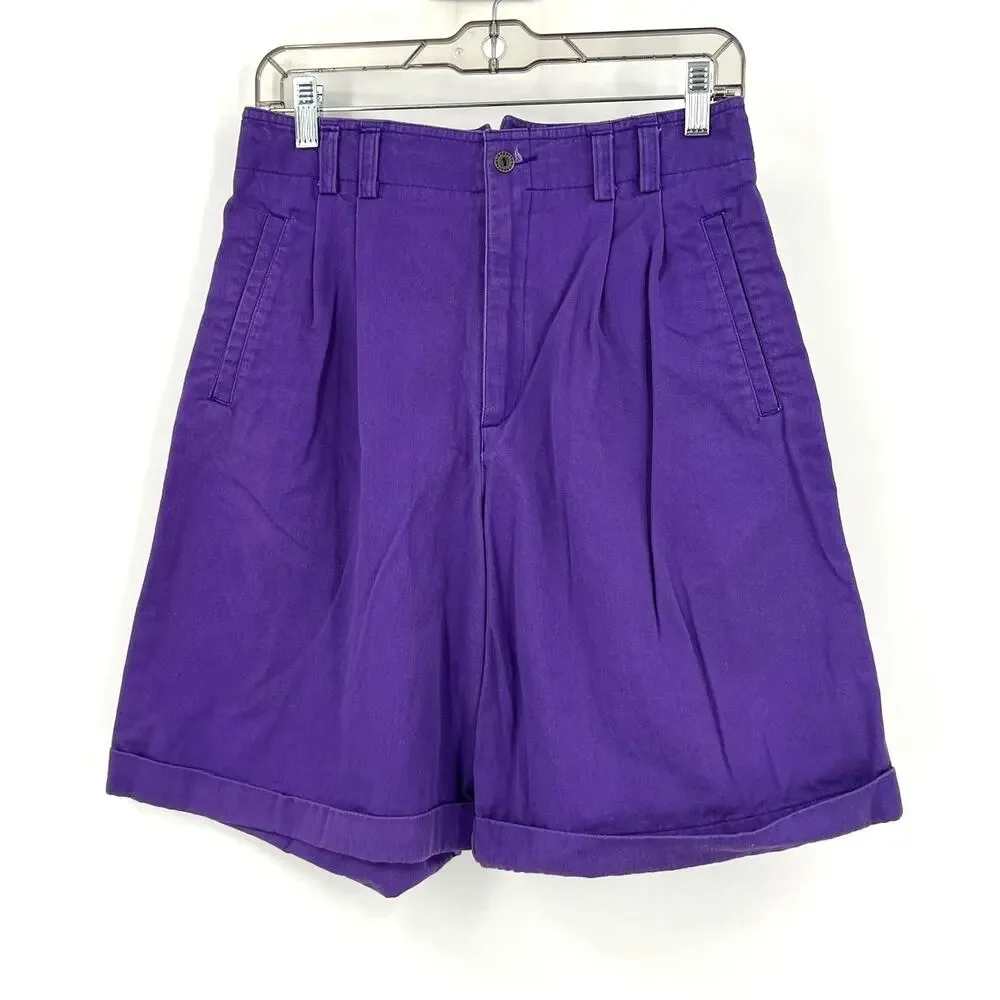 LizSport‎ Vintage Purple Denim High Waisted Shorts Pleated 90's Women's Size 12